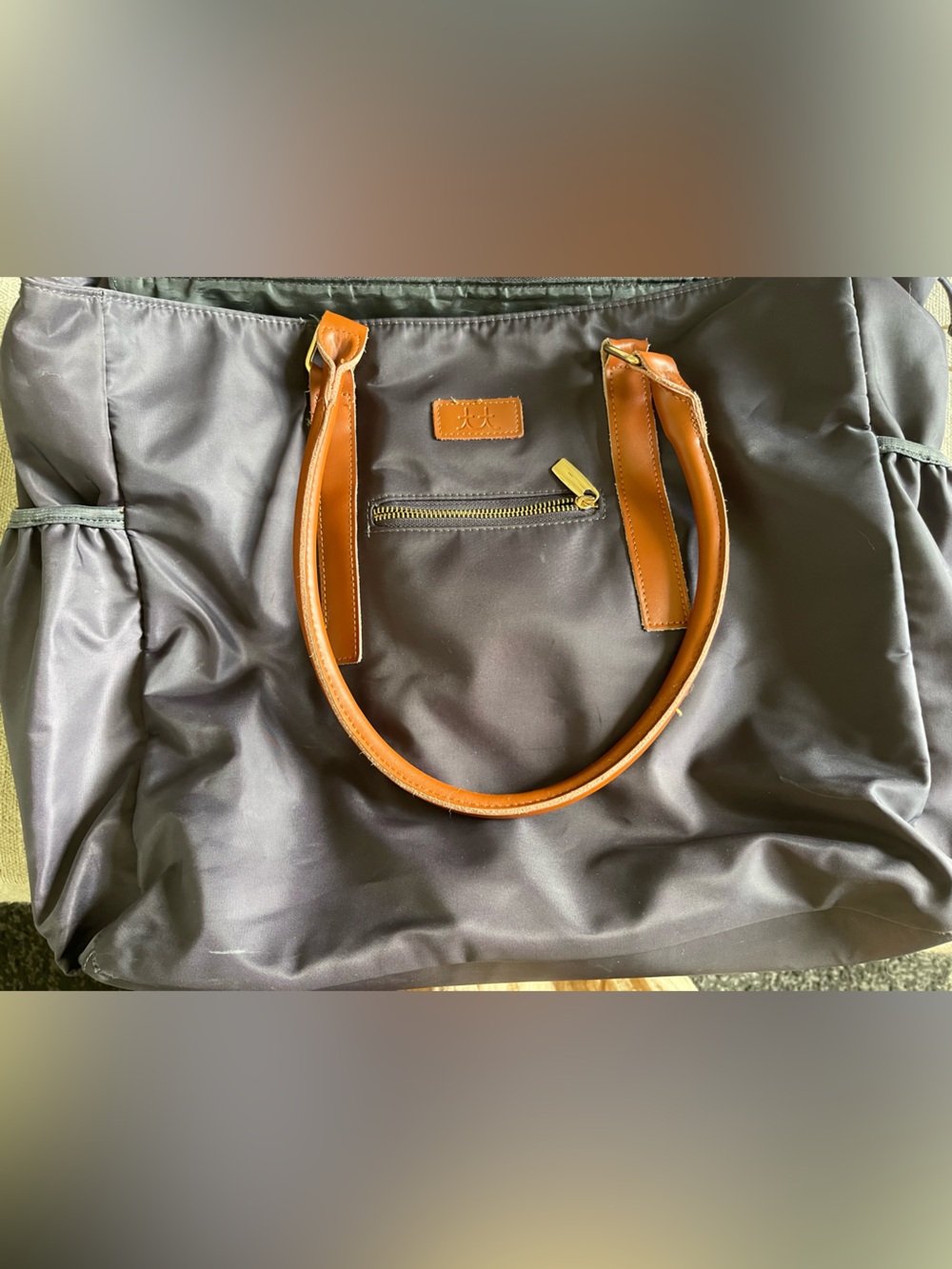 Teacher Tote Bag: Classic Black Tote with Tan Leather Handles